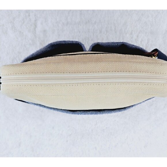 FOSSIL Navy Blue Ivory Striped Linen Crossbody Leather Accents Adjustable Strap - Picture 12 of 16